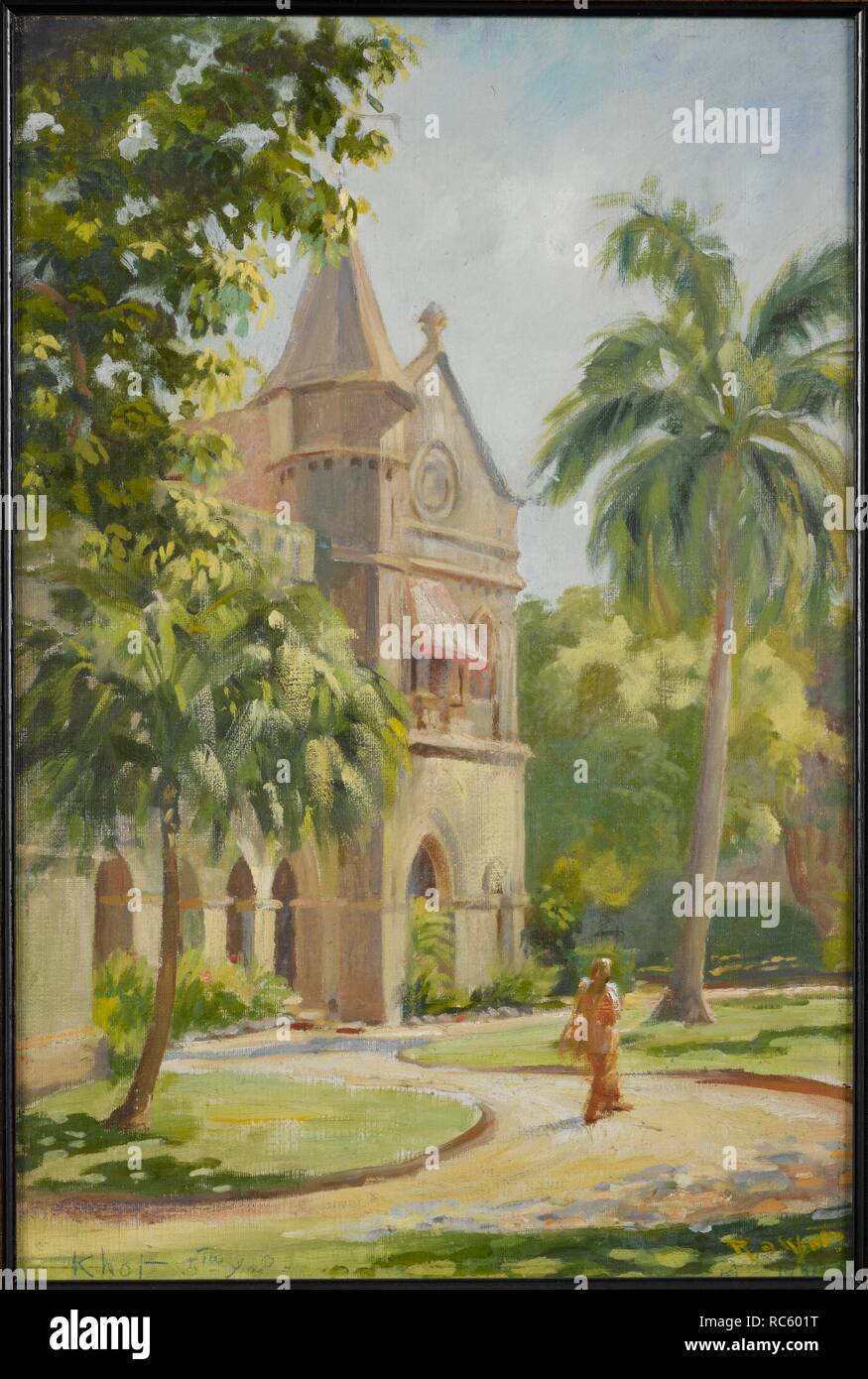 "Bombay Scuola d'Arte". Immagine di un edificio. 1931 - 1933. Olio su tavola, 57 da 38cm. Uno dei 3 dipinti ad olio presentato al Sir Frederick Sykes, governatore di Bombay 1928-33, insieme con 12 acquerelli di studenti e personale della Bombay Scuola dell'arte Tutti hanno digitato etichette con il titolo e il nome dell'artista, seguita da â€˜Bombay School of Artâ€™. Fonte: Foster 862. Autore: Khot, R. Foto Stock