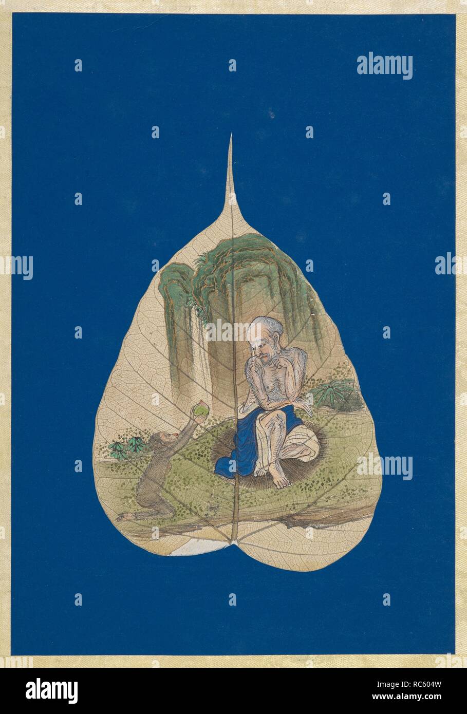 Una SAN con una scimmia e una pesca. Album dei santi buddisti. Cina, c.1830. Foglie da un album di dipinti su pippala foglie di un tipo apparentemente prodotti nel tardo ottocento e novecento e popolare con i visitatori occidentali alla Cina come souvenir. Fonte: Aggiungi. 10592, f.6. Lingua: Cinese. Foto Stock Una SAN con una scimmia e una pesca. Album dei santi buddisti. Cina, c.1830. Foglie da un album di dipinti su pippala foglie di un tipo apparentemente prodotti nel tardo ottocento e novecento e popolare con i visitatori occidentali alla Cina come souvenir. Fonte: Aggiungi. 10592, f.6. Lingua: Cinese. Foto Stock
