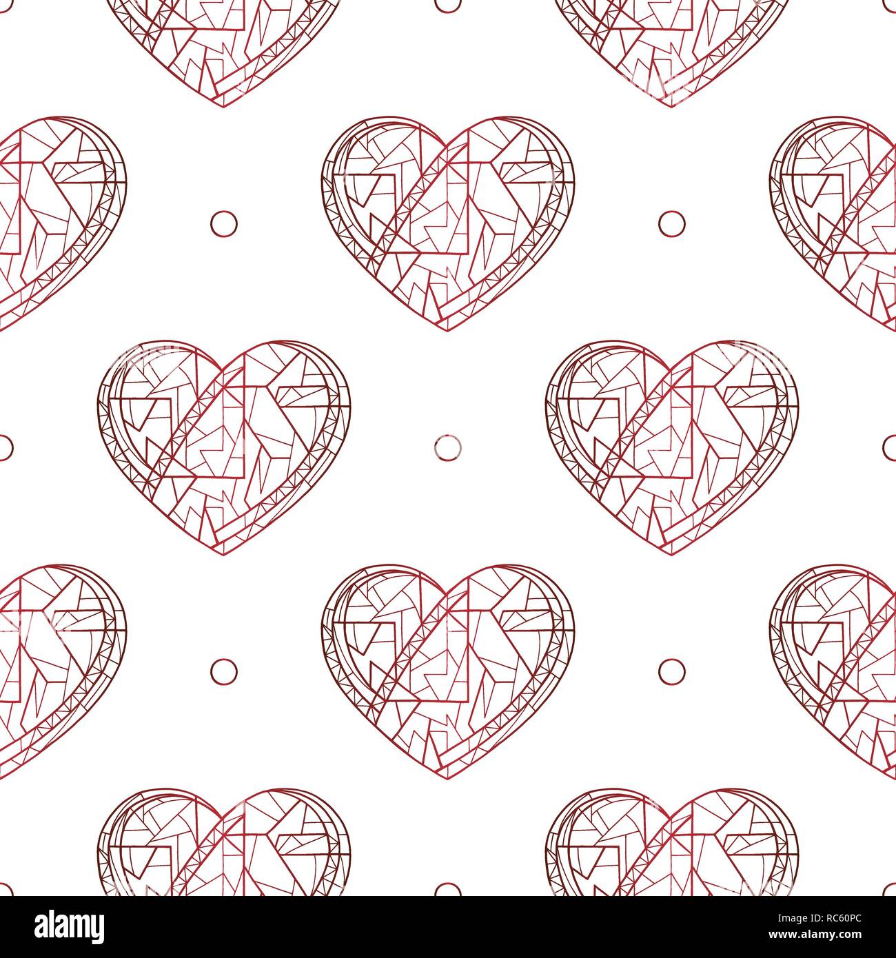 Cuori disegnati a mano vector seamless pattern. Il giorno di San Valentino vacanze sfondo. Amore texture di superficie per la progettazione, tessile, la carta di avvolgimento, sfondo, ph Illustrazione Vettoriale