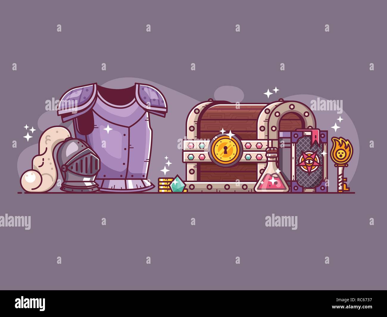 Gioco RPG Adventure Hero bottino Illustrazione Vettoriale