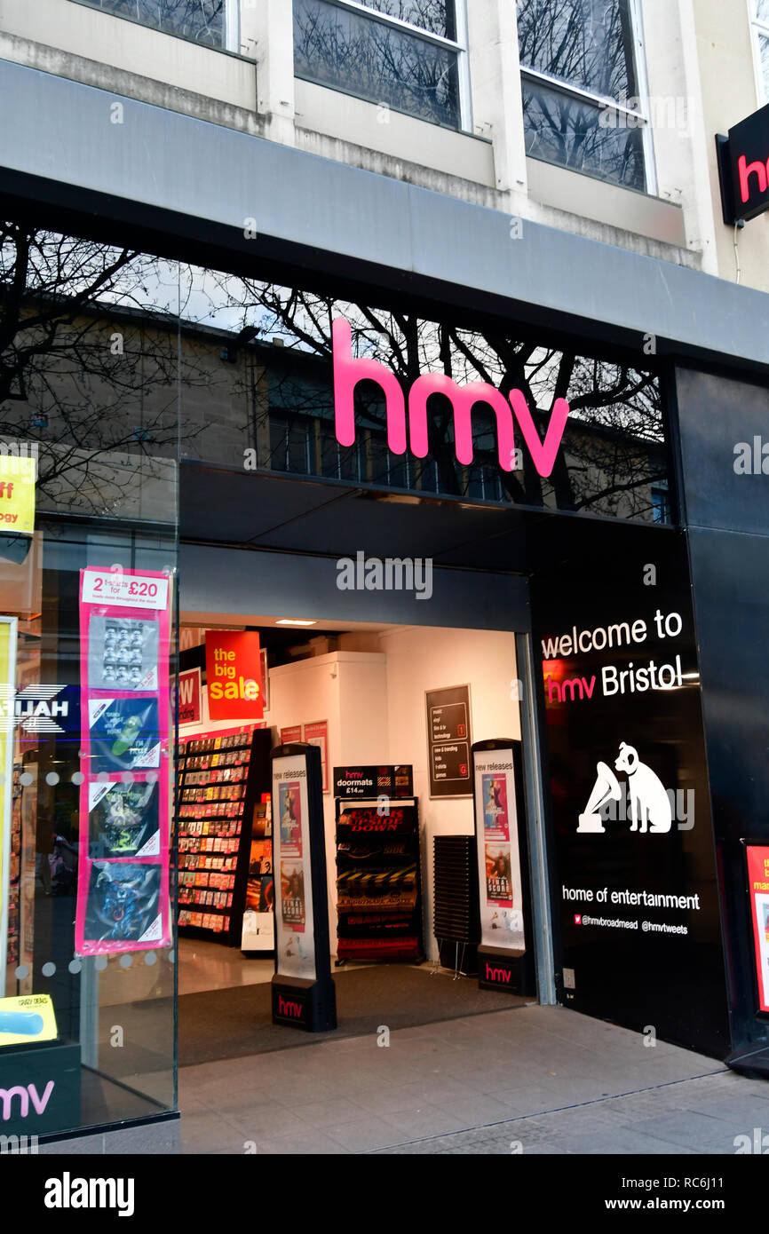 Bristol. HMV Music store in Broadmead è in bilico,i lavoratori potrebbero avere il loro destino decidedin il prossimo 24ore. HMV dispone anche di un negozio at Cribbs Causeway Mall. Credito foto;Robert Timoney/Alamy/Live/News Foto Stock