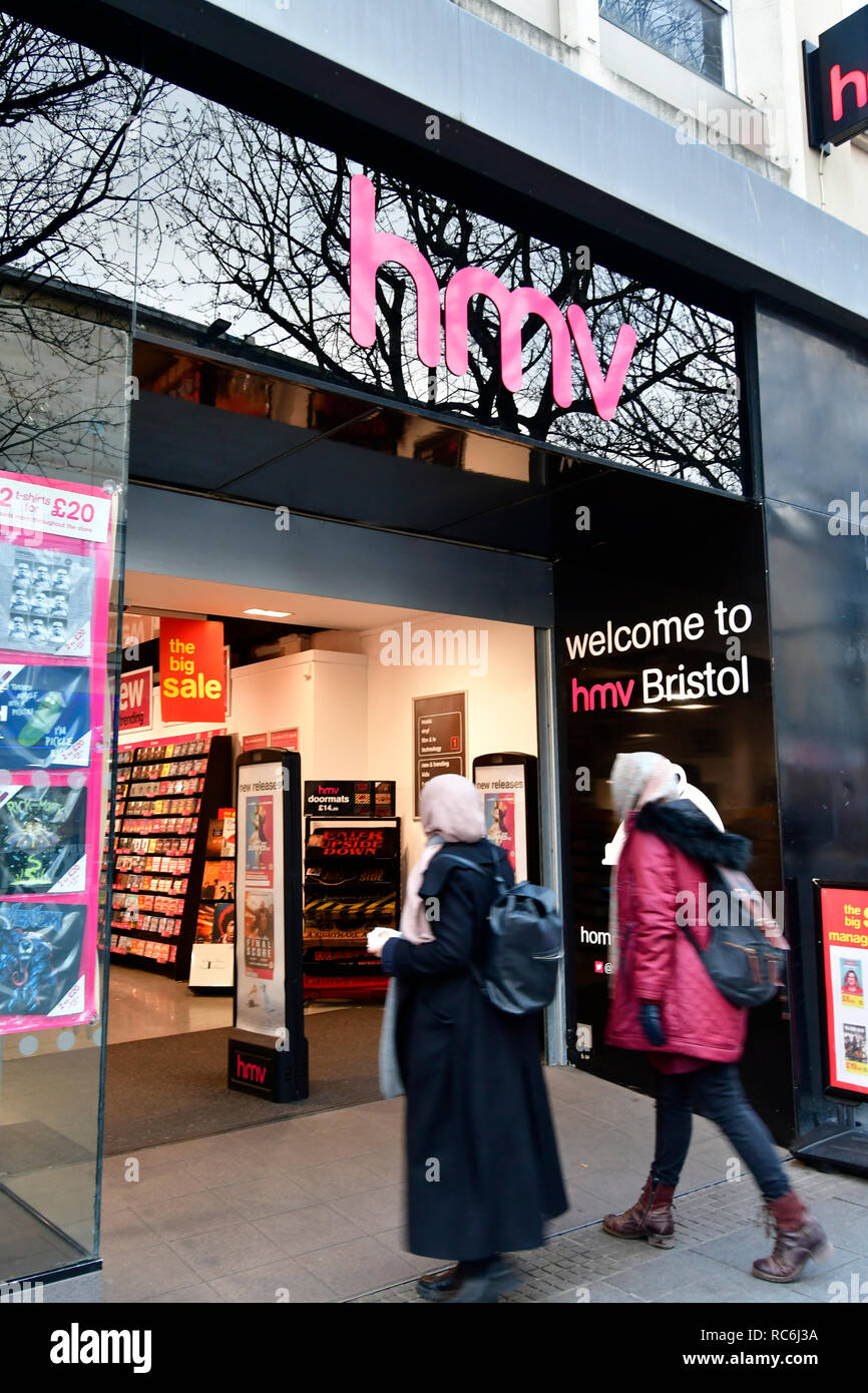 Bristol. HMV Music store in Broadmead è in bilico,i lavoratori potrebbero avere il loro destino decidedin il prossimo 24ore. HMV dispone anche di un negozio at Cribbs Causeway Mall. Credito foto;Robert Timoney/Alamy/Live/News Foto Stock