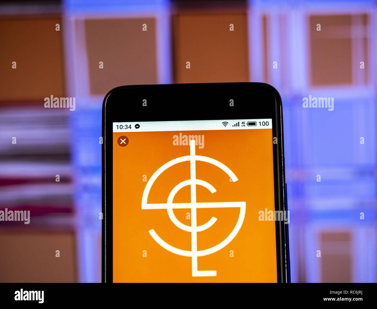 Kiev, Ucraina. Xiv gen, 2019. LSC Communications Printing Company logo che si vede visualizzato su un telefono intelligente. Credito: Igor Golovniov SOPA/images/ZUMA filo/Alamy Live News Foto Stock