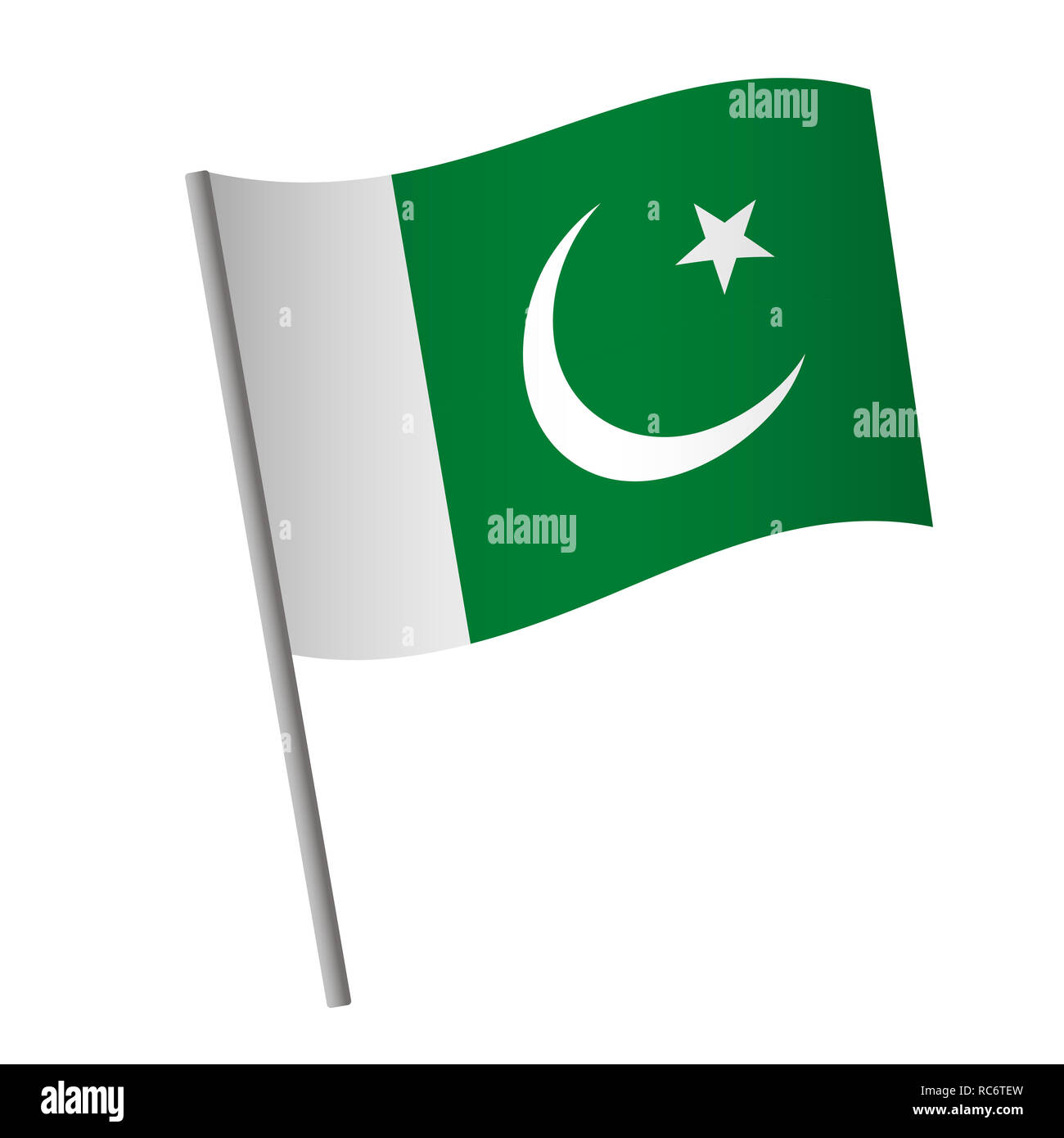 Il Pakistan icona bandiera. Bandiera nazionale del Pakistan su un palo illustrazione. Foto Stock
