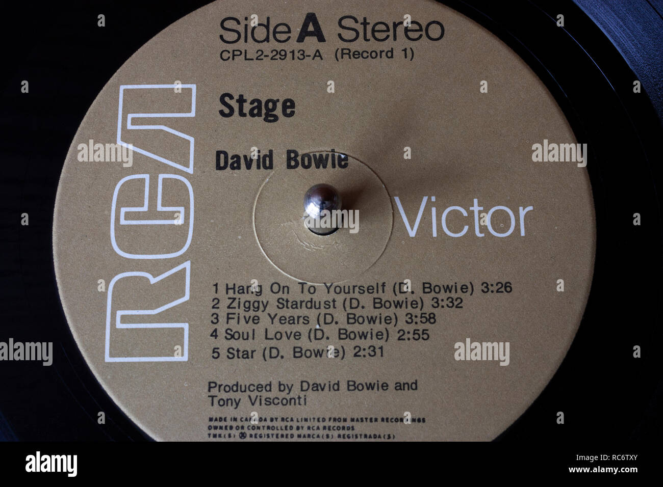 David Bowie vinile & label - Stadio album Foto Stock