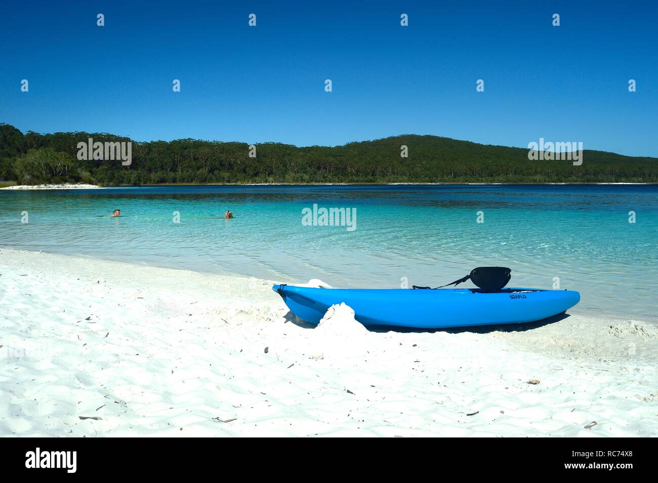 Giovane nuotare da soli nel Lago McKenzie, Fraser Island, in Australia Foto Stock