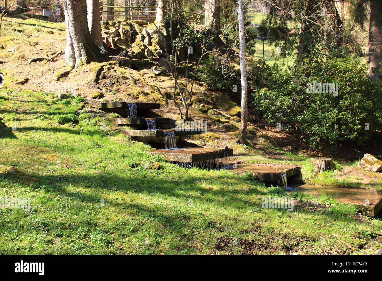 Fiume Enz nel parco termale di Bad Wildbad nella Foresta Nera Foto Stock