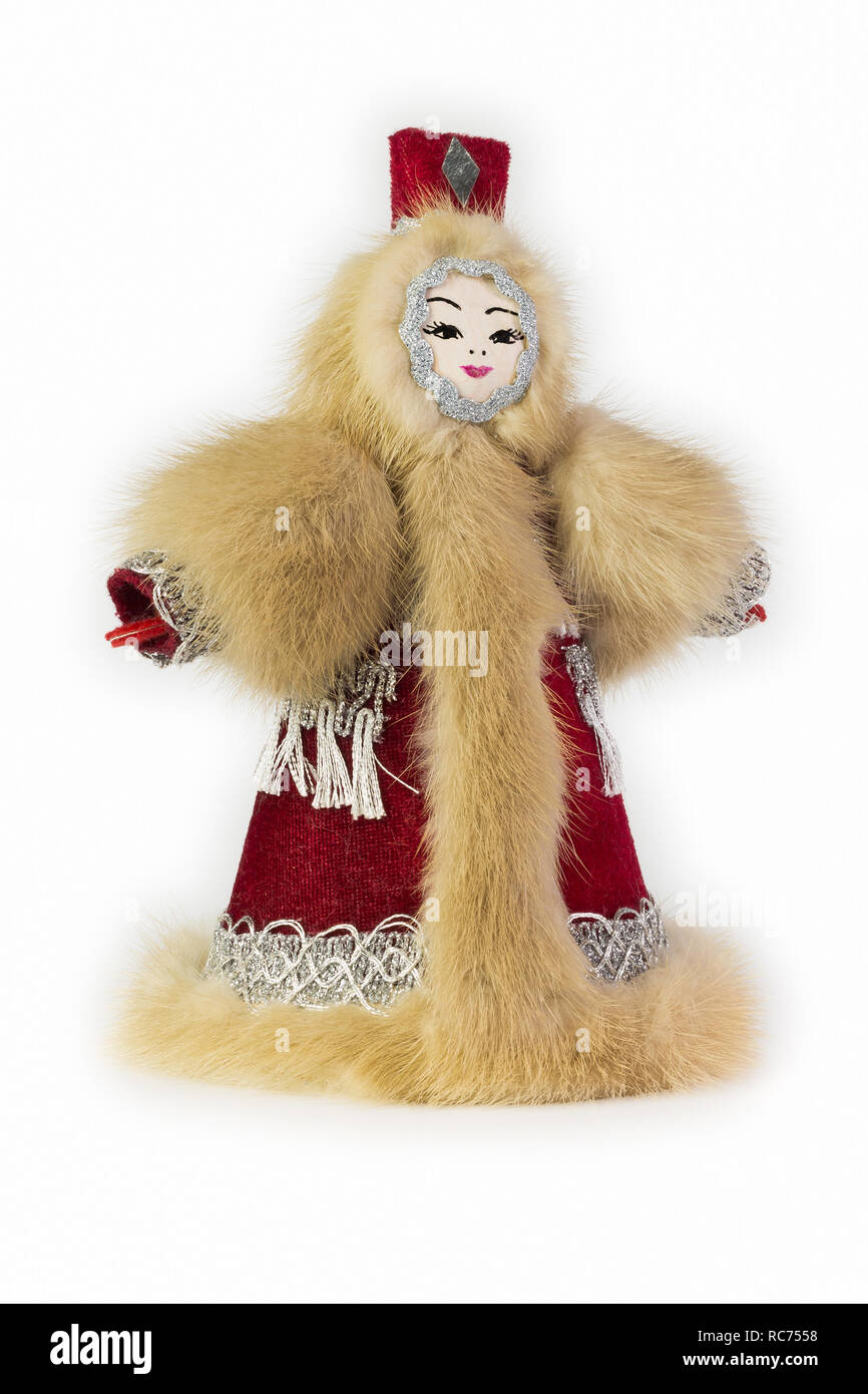 Souvenir in forma di Evenk ragazza in un abito di pelliccia, Sud Yakutia, Yakutia, Russia Foto Stock