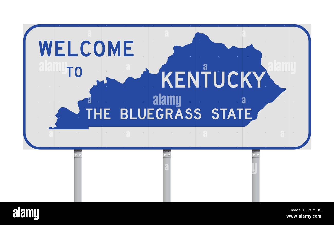 Illustrazione Vettoriale del Benvenuto in Kentucky la stato di Bluegrass cartello stradale Illustrazione Vettoriale