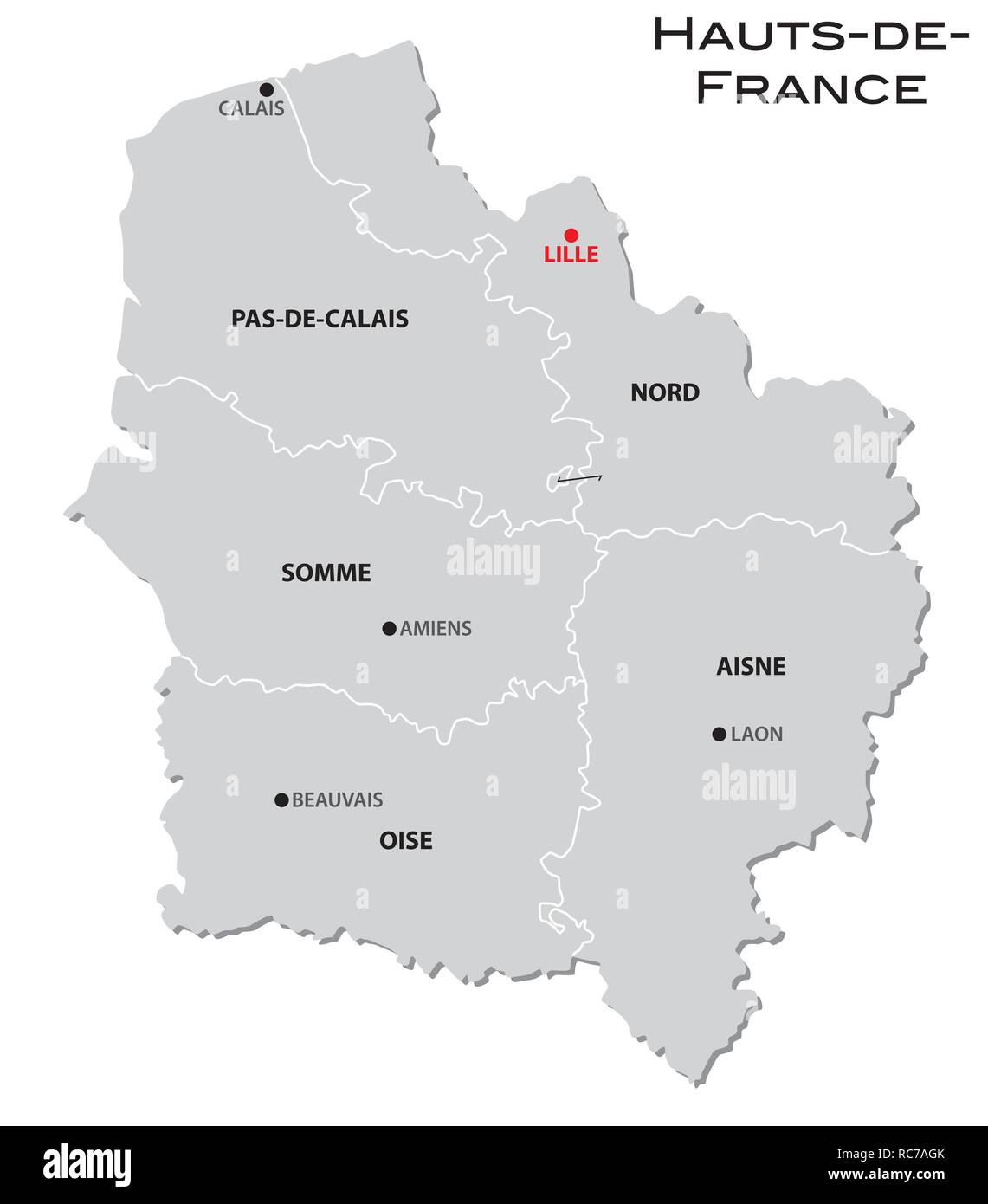Grigio semplice mappa amministrativa della nuova regione francese Hauts-de- France Immagine e Vettoriale - Alamy