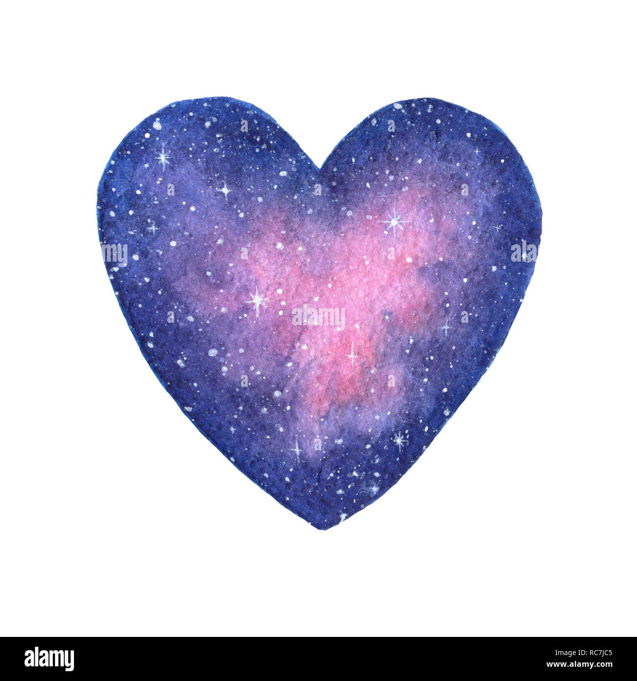 Dipinto a mano ad acquarello illustrazione dello spazio in forma di cuore isolato su uno sfondo bianco. Il giorno di San Valentino la decorazione. Foto Stock