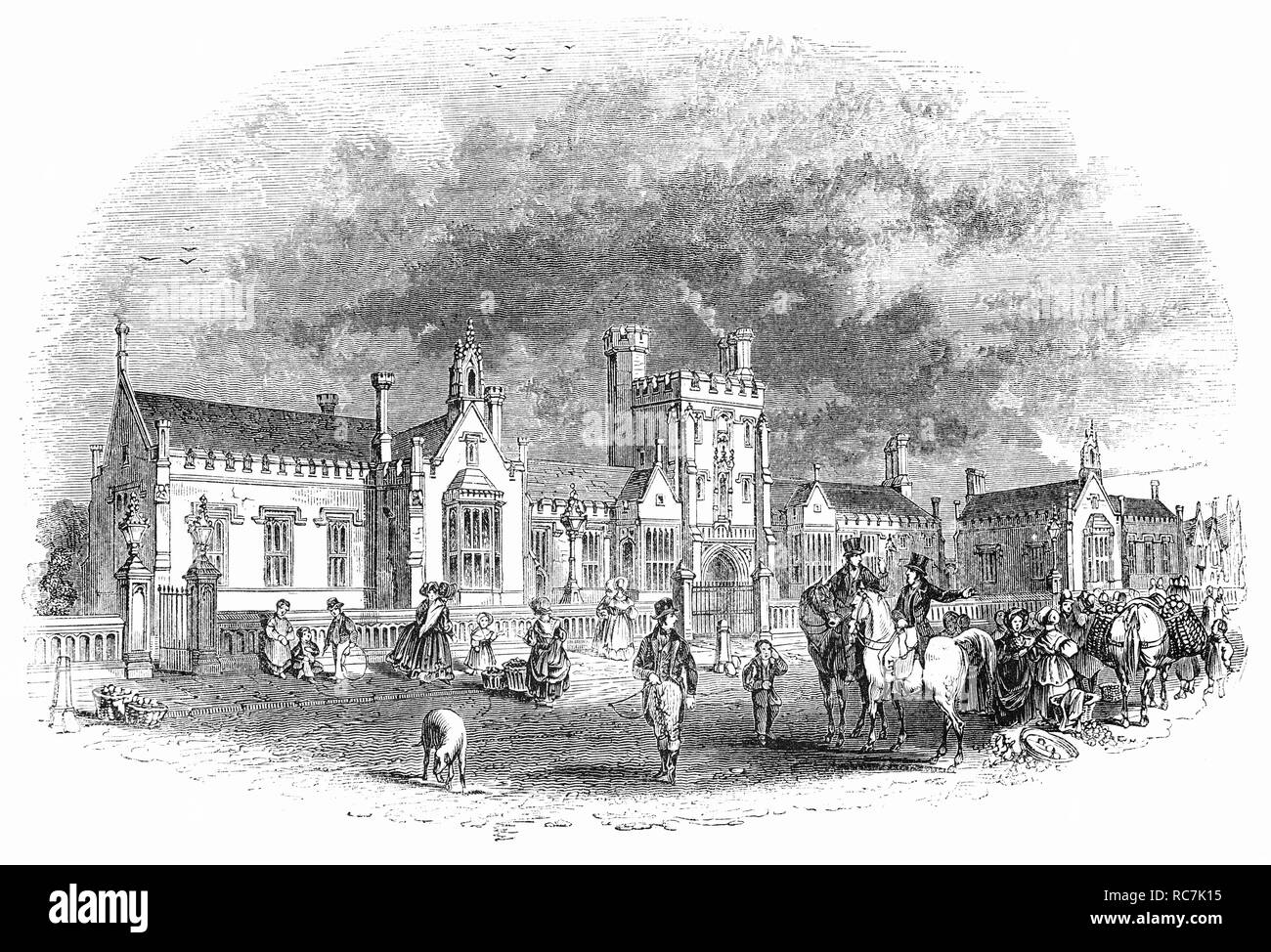 Bedford scuola nel capoluogo di contea di Bedford in Inghilterra è stata istituita il 15 agosto 1552, quando Edward VI, concesso il diritto di istituire una scuola di fornire "istruzione, istituzione e l'istruzione dei bambini e ragazzi di grammatica, di letteratura e di buone maniere." William Harper (nato a Bedford in c1496) per fornire un percorso educativo appendere in perpetuità (in seguito noto come Harpur Trust), comprese le costruzioni in comune e tredici ettari di terreno. Il 22 aprile 1566, Harper fornito Bedford scuola con nuovi edifici in corrispondenza di una propria seconda posizione in piazza San Paolo. Foto Stock