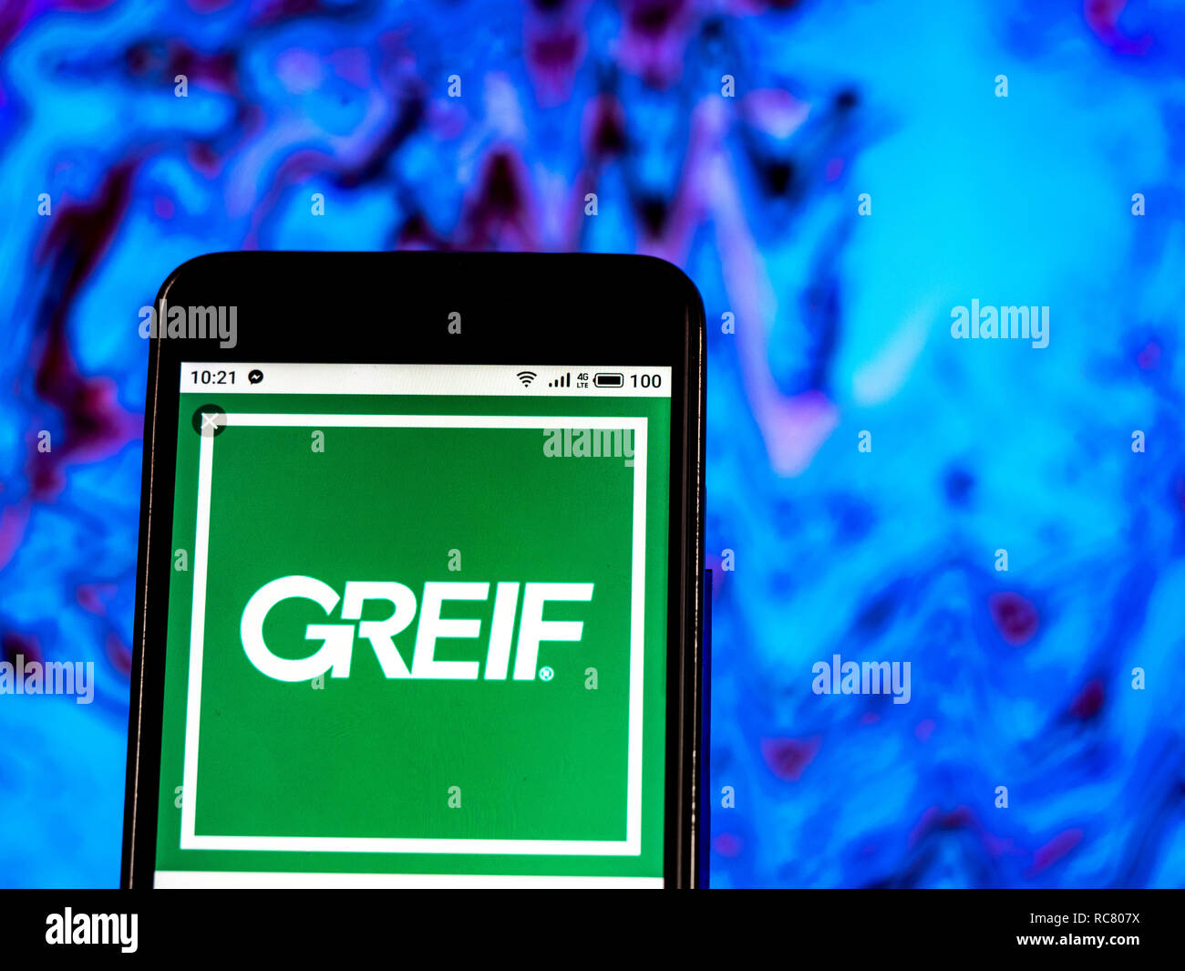 Greif, Inc. Logo della società vede visualizzato sul telefono intelligente. Foto Stock