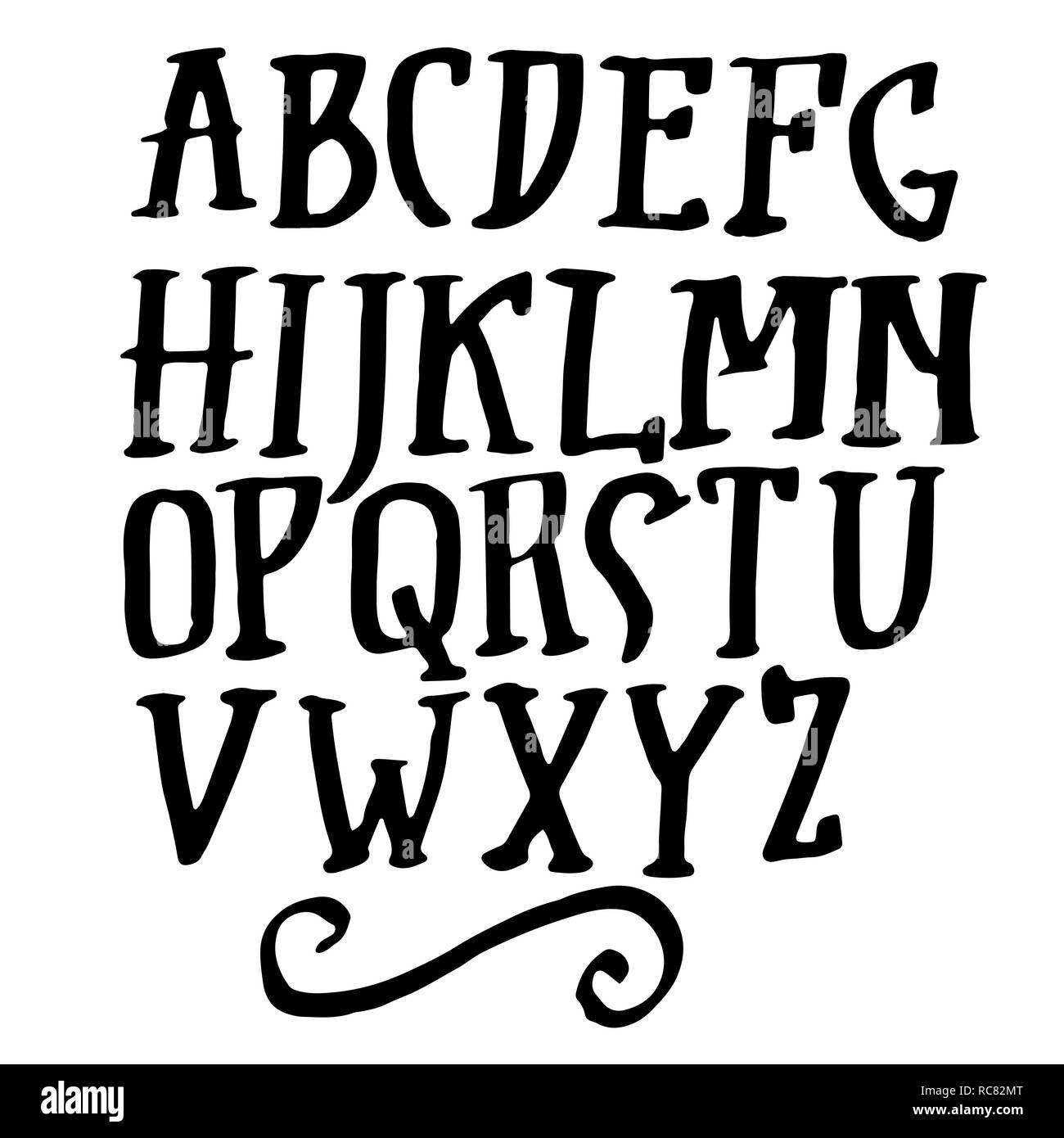 Doodle semplice grunge font. Disegnata a mano letterss. Tipografia illustrazione vettoriale. Illustrazione Vettoriale