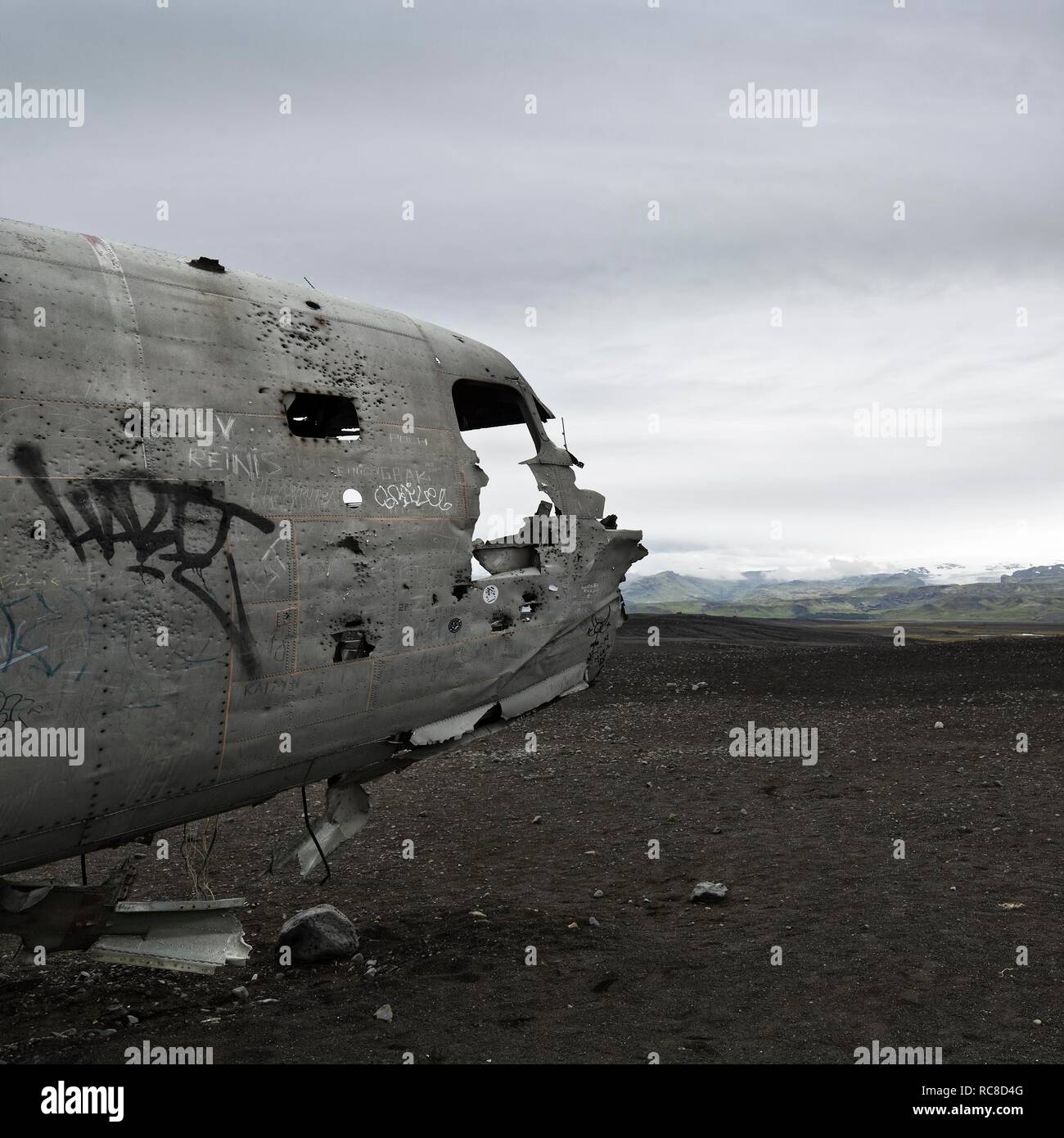 Douglas DC-3 scatafascio US Navy, Sólheimasandur, Solheimasandur, vicino a Ring Road, Suðurland, Sudurland, Sud Islanda Foto Stock