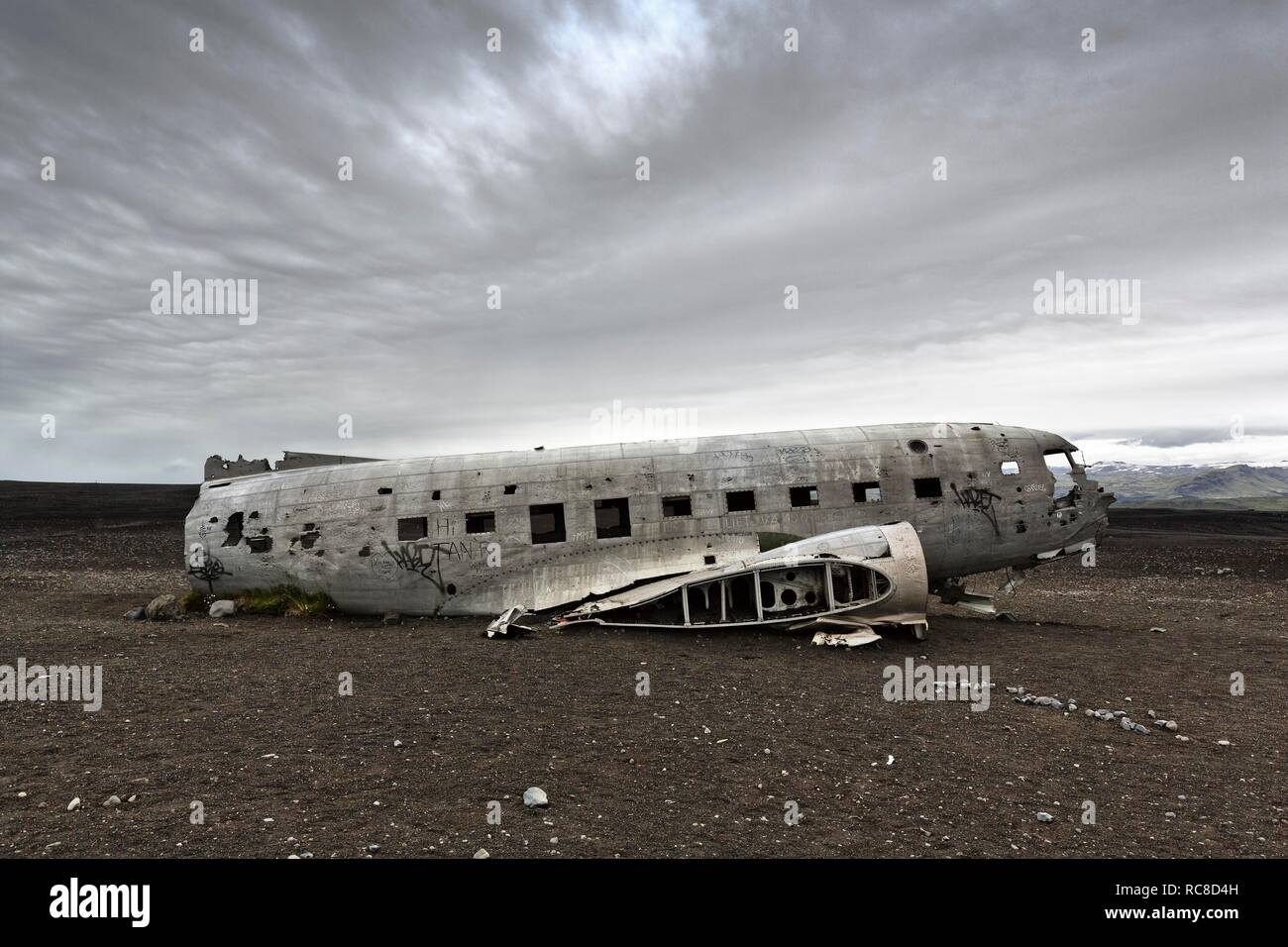 Douglas DC-3 scatafascio US Navy, Sólheimasandur, Solheimasandur, vicino a Ring Road, Suðurland, Sudurland, Sud Islanda Foto Stock