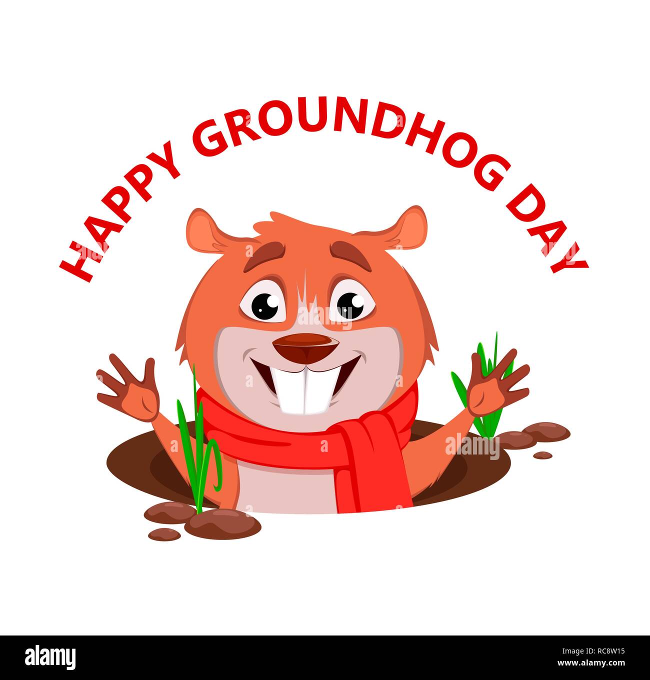 Felice Festa della mamma. Biglietto di auguri con divertenti marmotta popping fino dalla sua tana. Illustrazione Vettoriale. Illustrazione Vettoriale