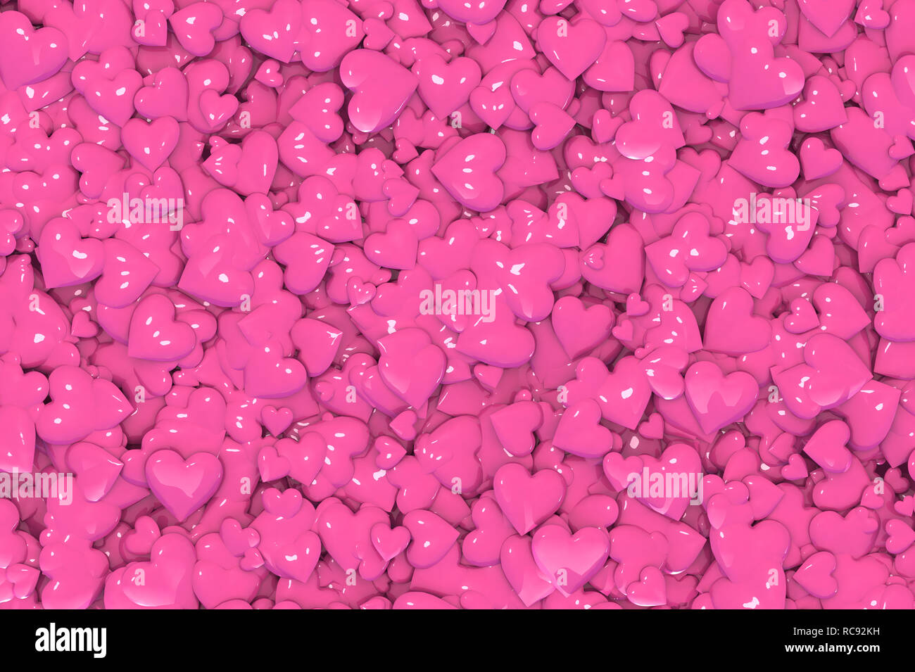 Il giorno di San Valentino Abstract 3D sfondo con colore rosa brillante o roseo cuori Foto Stock