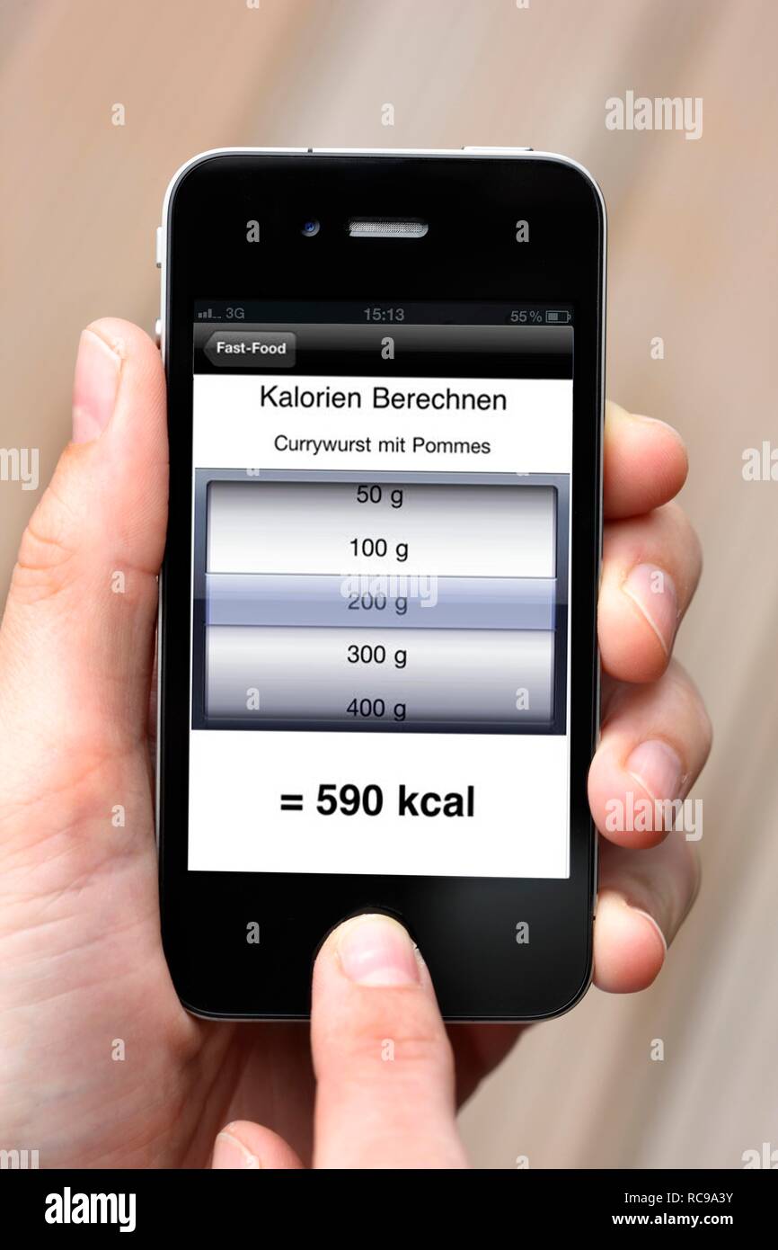 Iphone, smart phone, app sullo schermo, Calorie calcolatrice Foto Stock