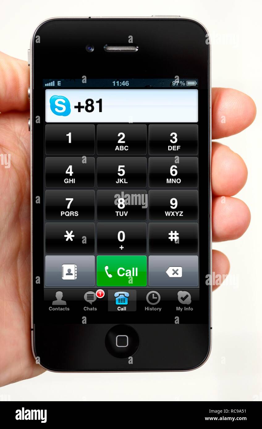 Iphone, smart phone, Skype sul tastierino di Phone, app sullo schermo Foto Stock