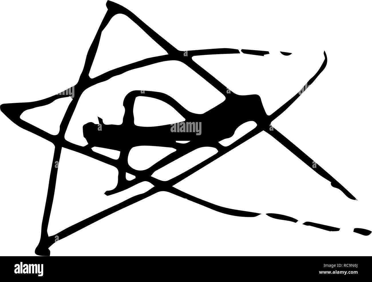 Vettore di grunge del disegno a mano di bianco e nero star isolato su bianco in stile infantile. Illustrazione Vettoriale