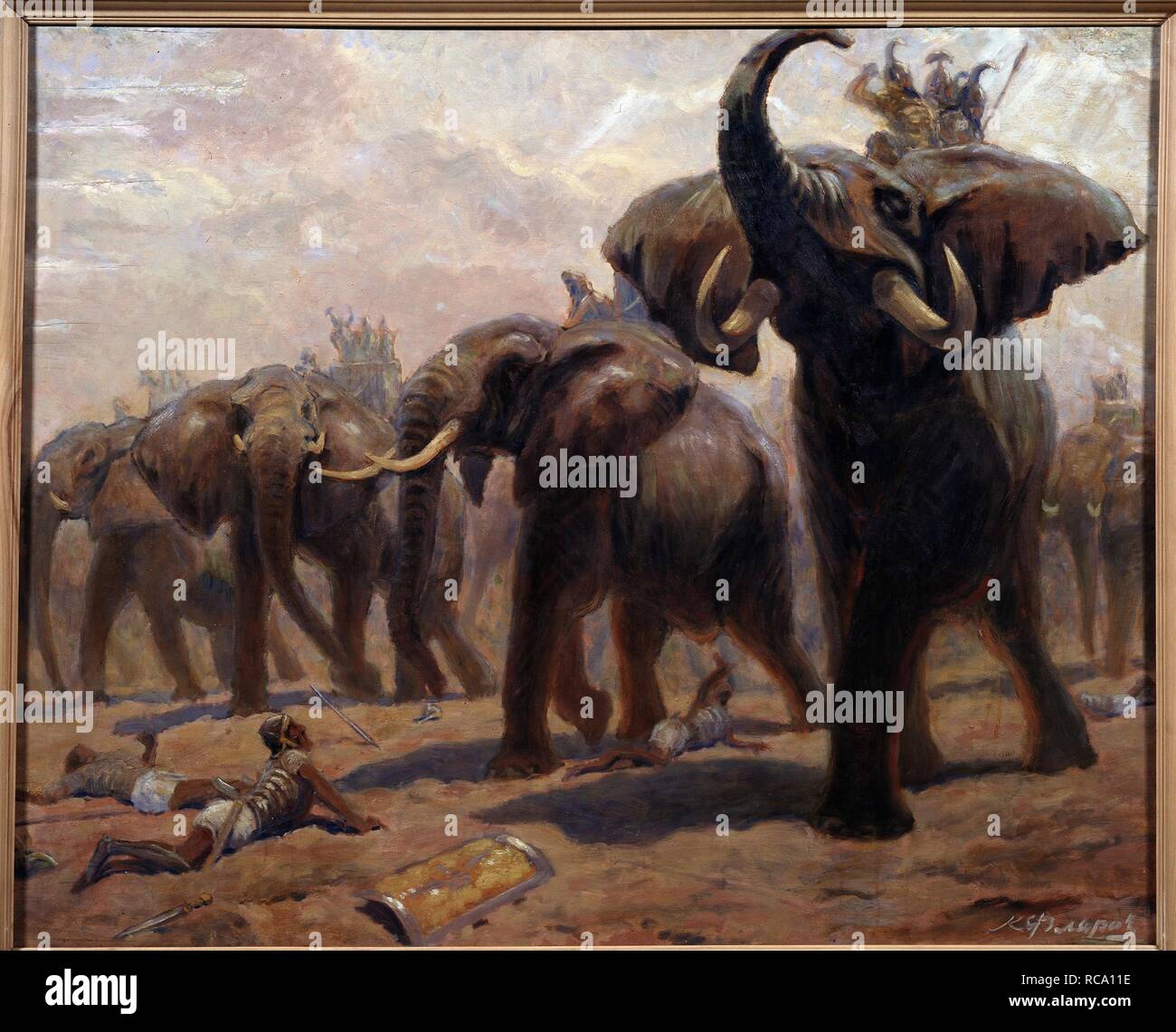 La guerra gli elefanti di Pirro. Museo: Stato Museo di Darwin, Mosca. Autore: Flerov, Konstantin Konstantinovich. Foto Stock