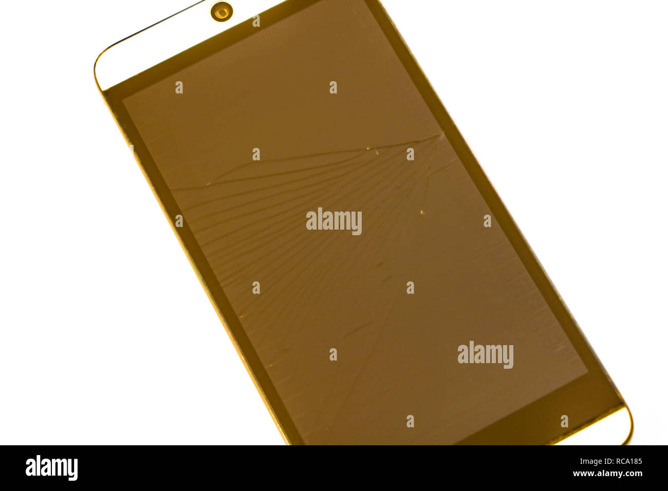 Smart Phone con schermo rotto. isolato su sfondo bianco Foto Stock