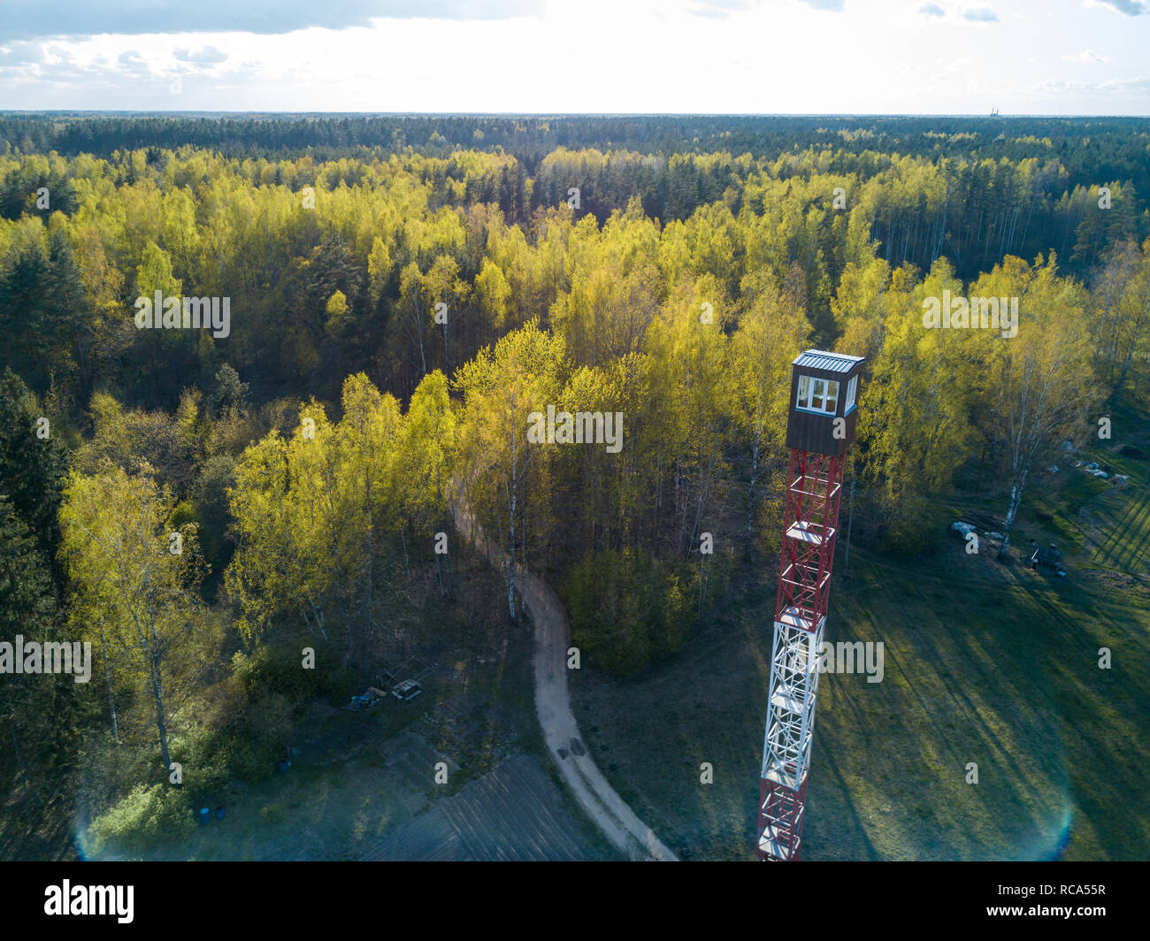 Mezciems, Jelgava. La lettonia. Fire torre di osservazione. Foto Stock