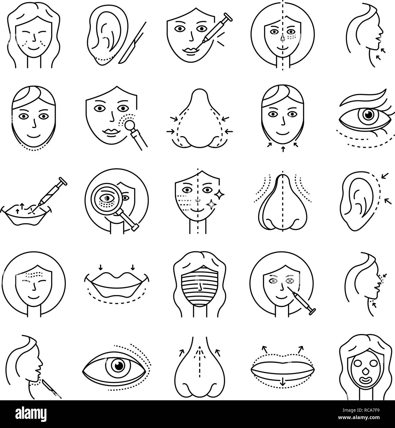 Sollevamento del viso set di icone di stile di contorno Illustrazione Vettoriale