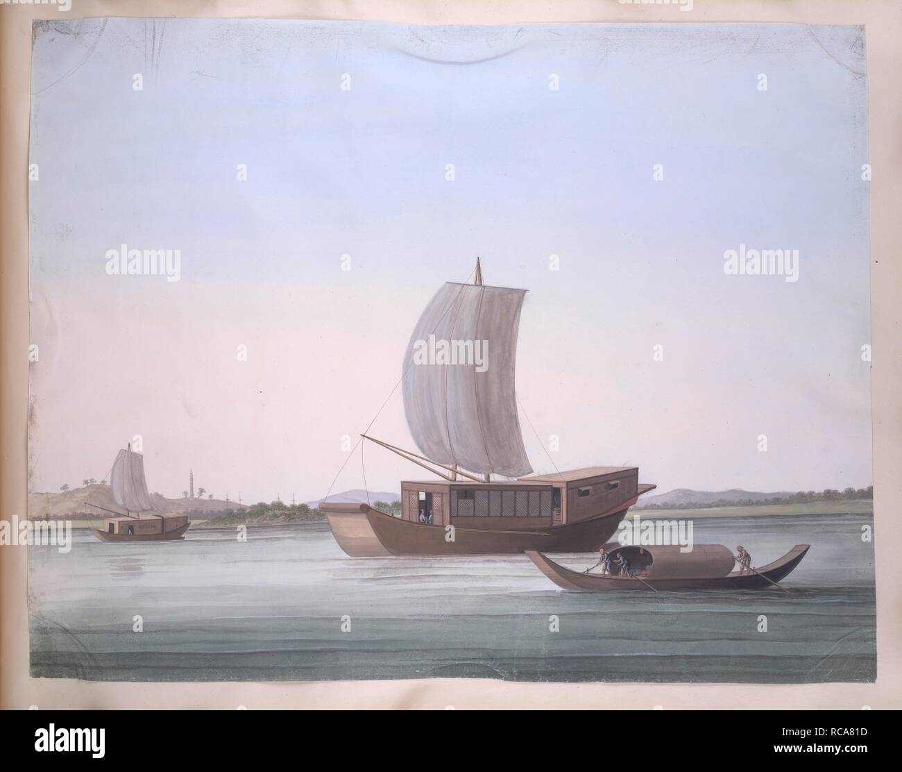 Barche a vela. 1800 - 1805. Quaranta disegni di barche in un paesaggio. Gouache; 14,75 da 18,75 ins. No iscrizioni o descrizioni accompagnare questi disegni. Originariamente pubblicato/prodotto in 1800 - 1805. . Fonte: Add.o.2036,. Lingua: Cinese. Foto Stock