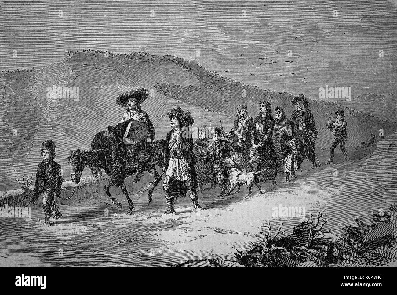 Gypsy funerale in Transilvania, Romania, storico xilografia, circa 1870 Foto Stock