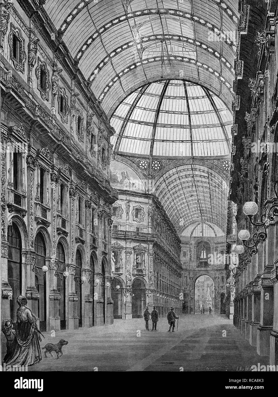 Galleria Vittorio Emanuele, Milano, Italia, storica incisione, 1869 Foto Stock