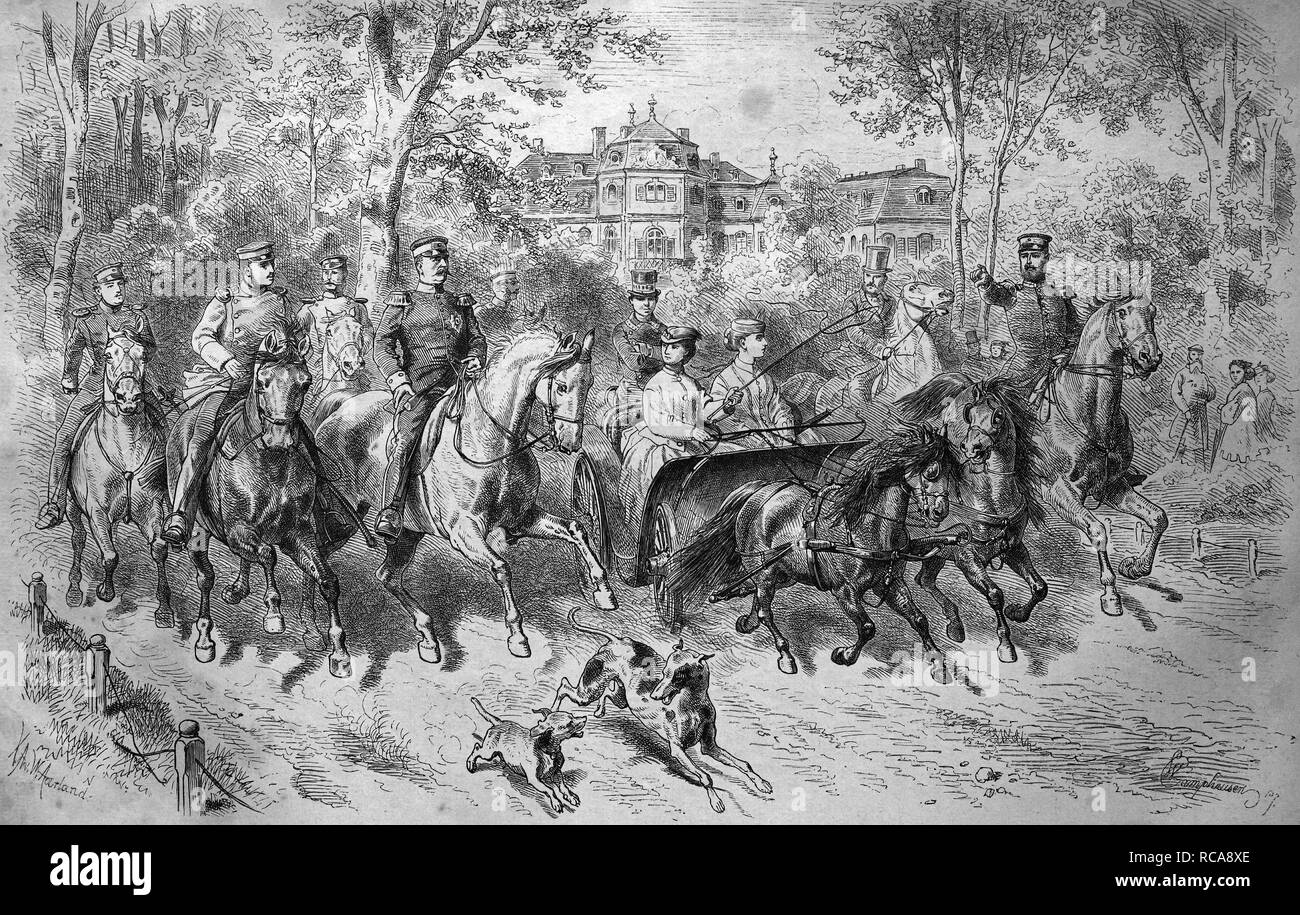 Parco Hofgarten in Duesseldorf, da sinistra: il principe Federico, Charles principe della Romania, principe di Hohenzollern-Sigmaringen, Foto Stock