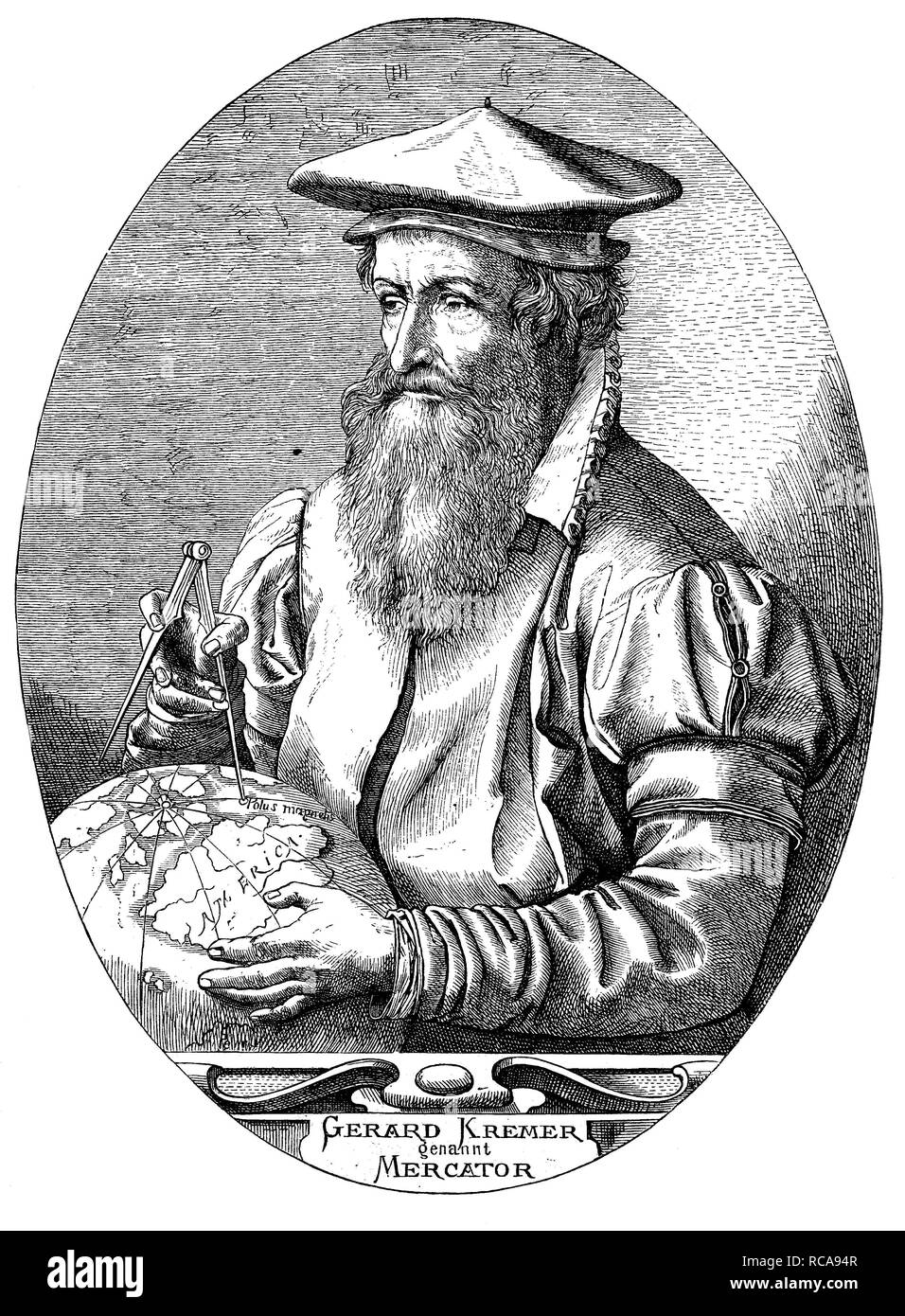Mercator, Gerard De Kremer, Gerardus Mercator o Gerhard Kramer, 1512-1594, un matematico, geografo, filosofo Foto Stock