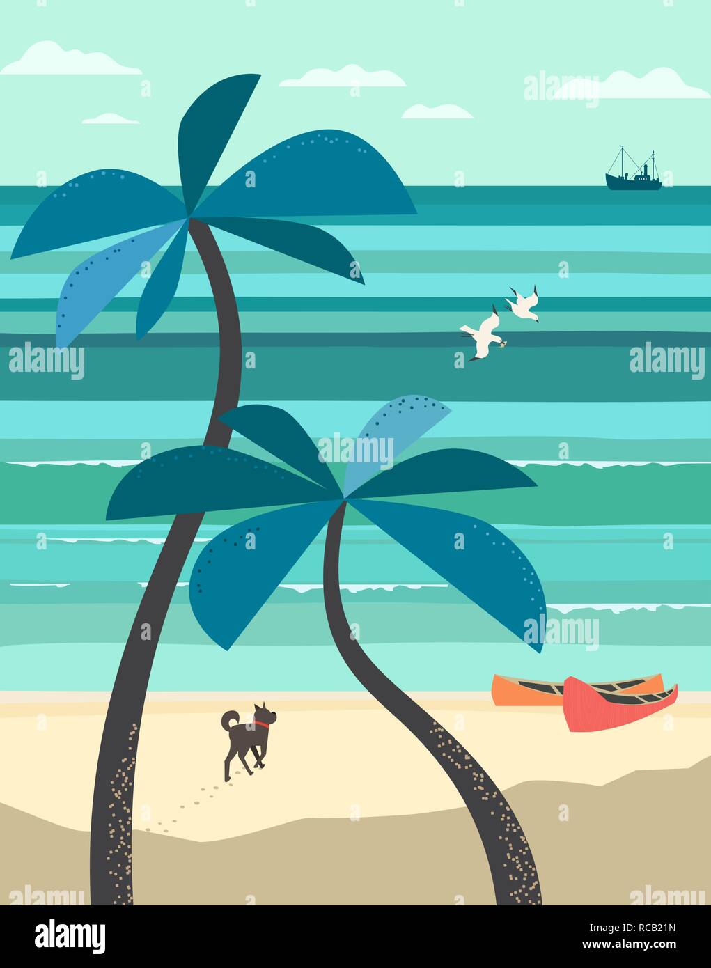 Poster panoramico sul mare. Illustrazione Vettoriale