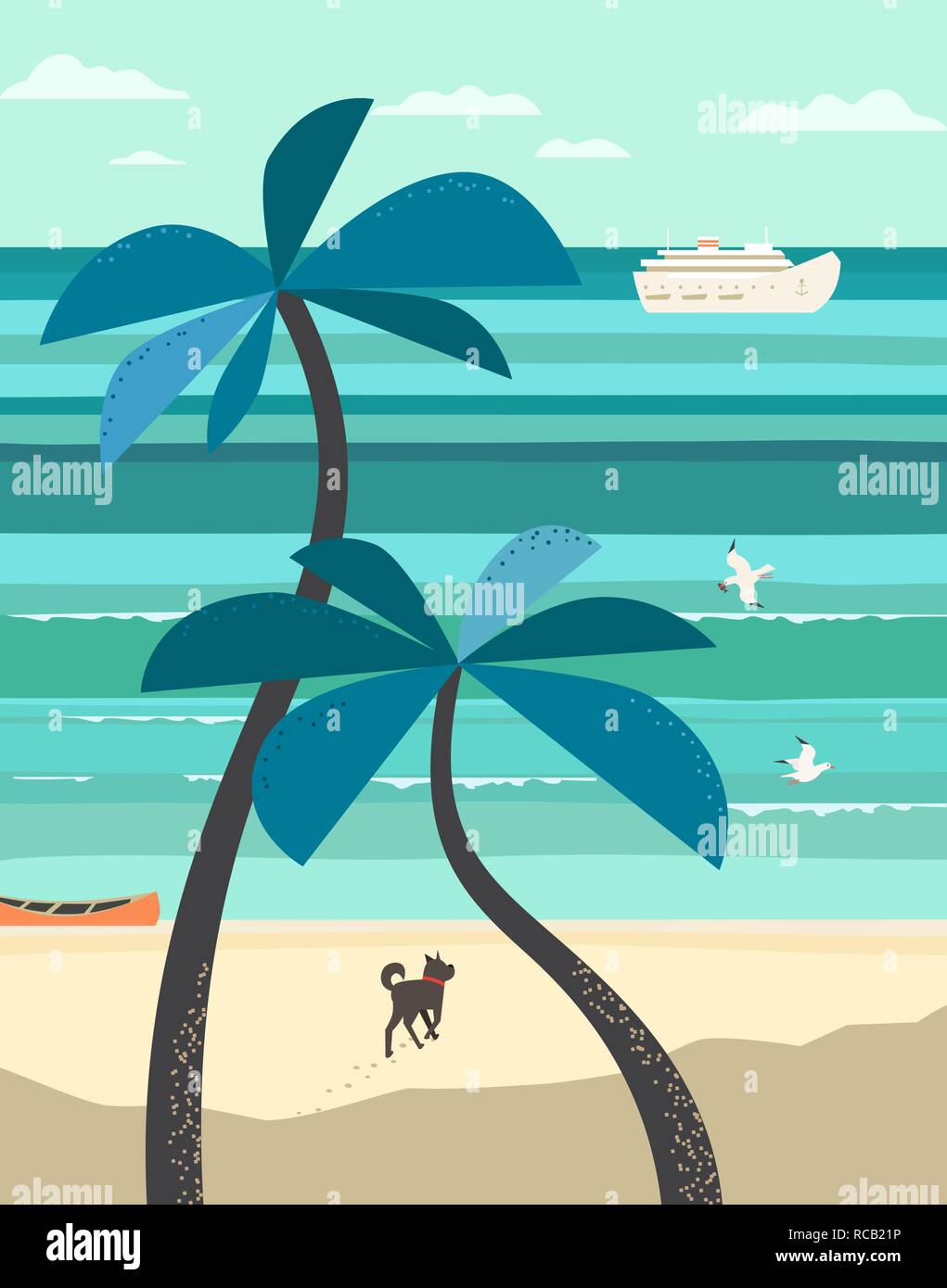 Poster vettoriale panoramico sul mare Illustrazione Vettoriale