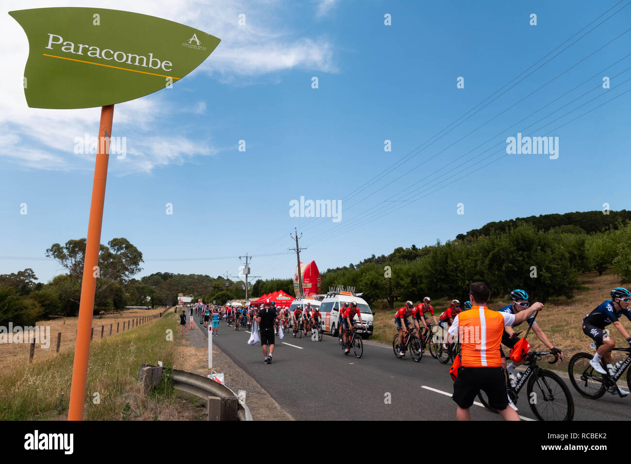 15 gennaio 2019 - stazione di alimentazione a Paracombe, stadio 1 del Tour Down Under, Australia il 15 di gennaio 2019 Credit: Gary Francesco/ZUMA filo/Alamy Live News Foto Stock