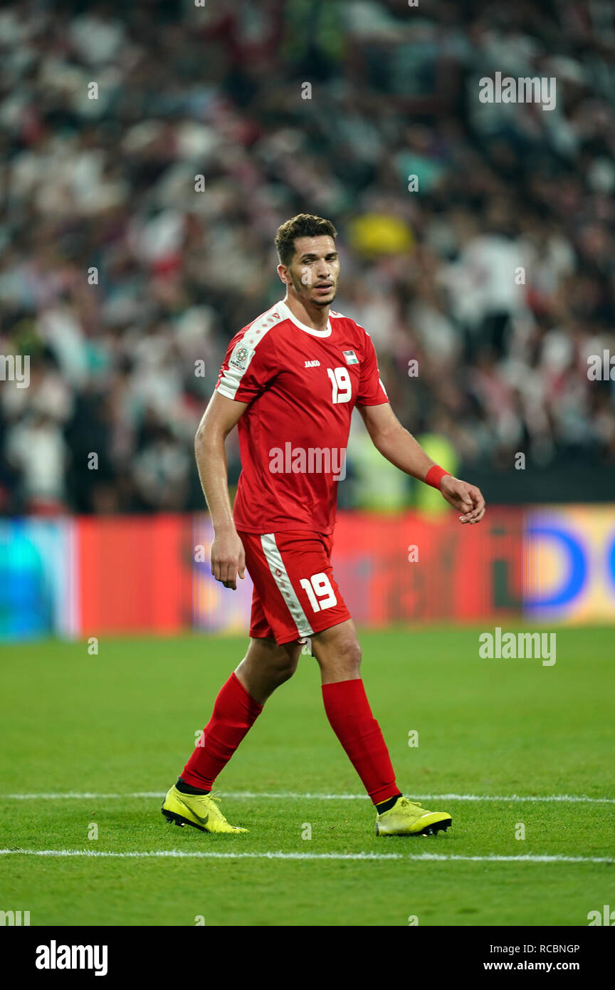 Xv Gennaio 2019, Mohammed bin Zayed Stadium, Abu Dhabi Emirati arabi uniti; AFC Asian Cup Calcio, Palestina contro la Giordania; Mahmoud Wadi della Palestina Foto Stock