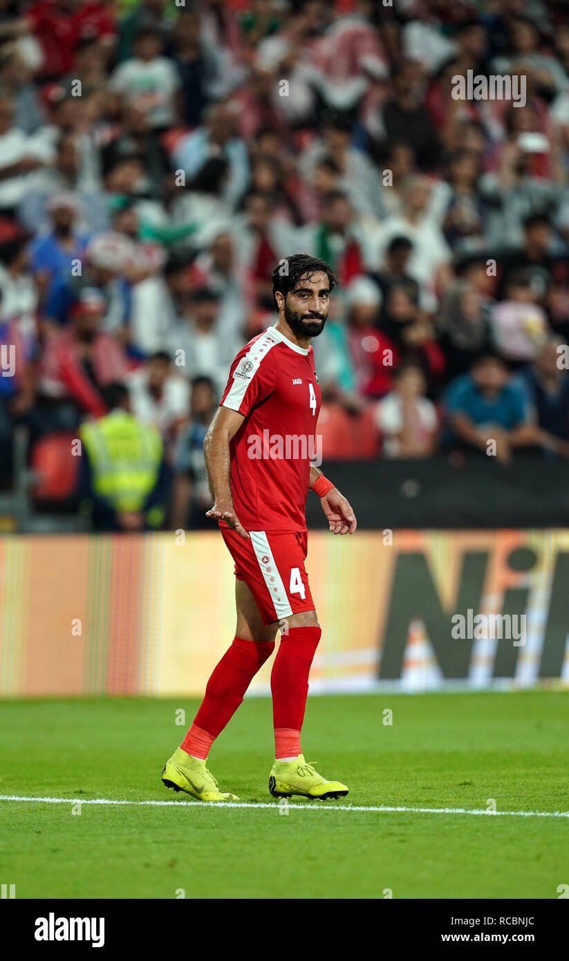 Xv Gennaio 2019, Mohammed bin Zayed Stadium, Abu Dhabi Emirati arabi uniti; AFC Asian Cup Calcio, Palestina contro la Giordania; Mohamed Saleh della Palestina Foto Stock