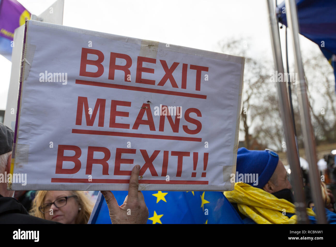 Londra, Regno Unito. Il 15 gennaio, 2019. Pro e contro i sostenitori Brexit raccogliere al di fuori del Parlamento per protestare contro il credito: George Wright Cracknell/Alamy Live News Foto Stock