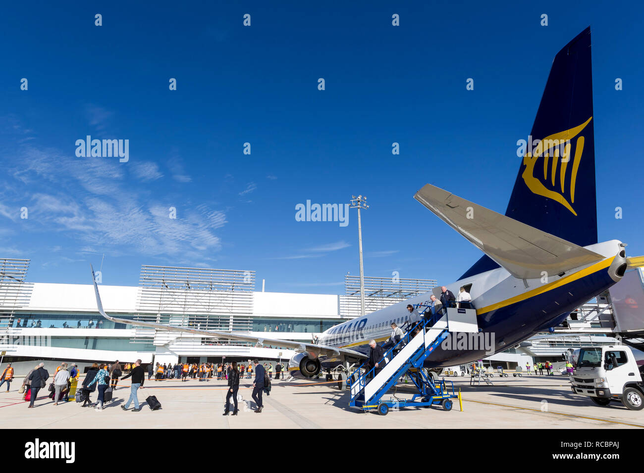 Murcia, Spagna. Il 15 gennaio, 2019. Apertura e orario di arrivo del primo volo all'aeroporto © ABEL F. ROS/Alamy Live News Foto Stock