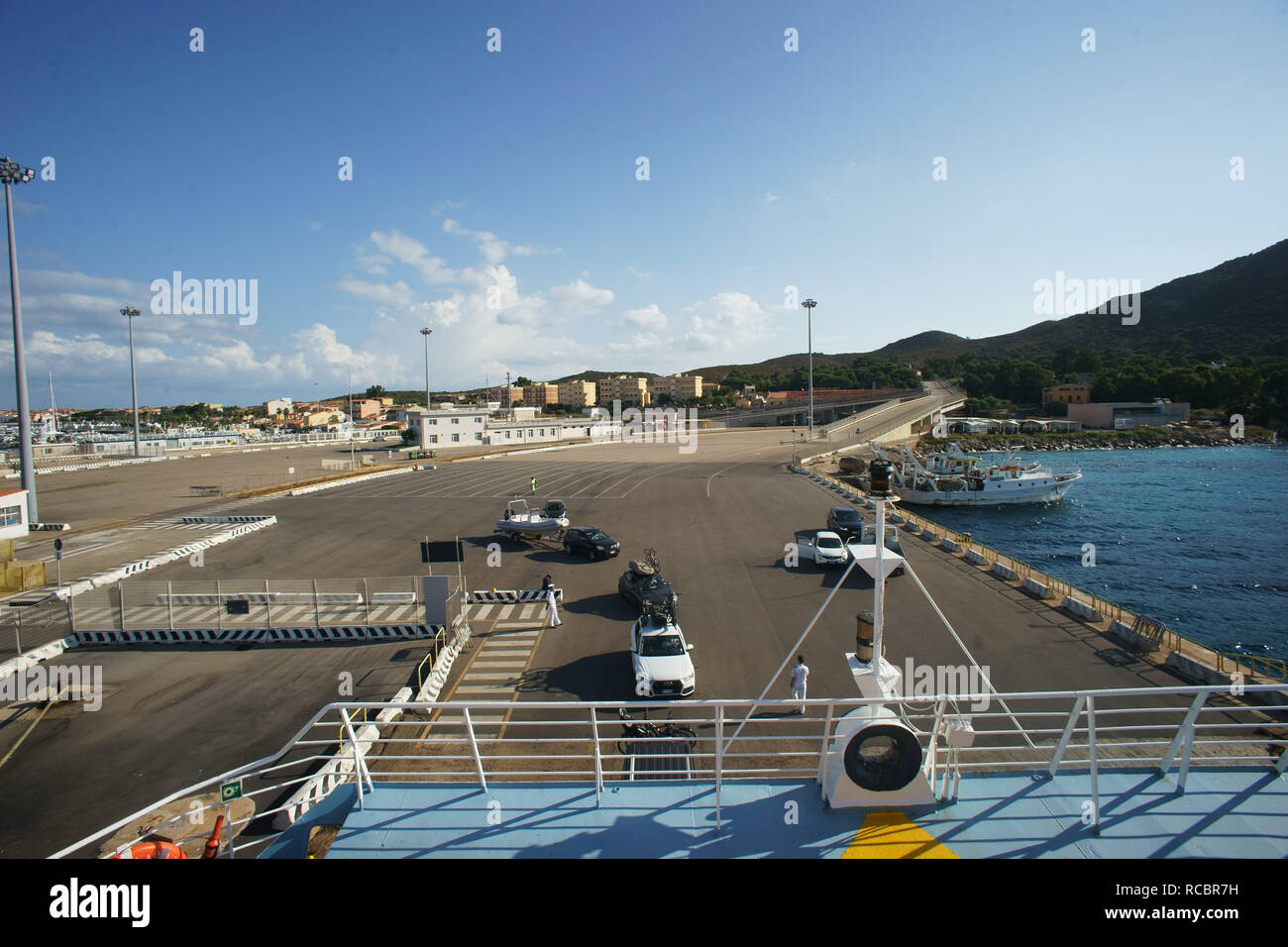 A bordo dei traghetti Sardegna all'interno del porto di Golfo degli Aranci, Italia Foto Stock