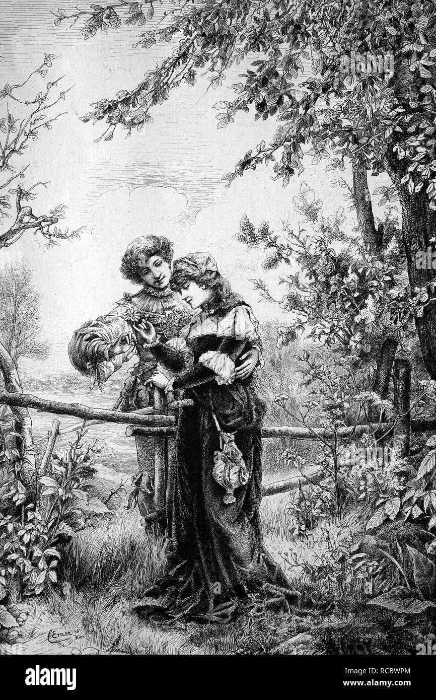 Giovani innamorati, storica incisione, 1888 Foto Stock