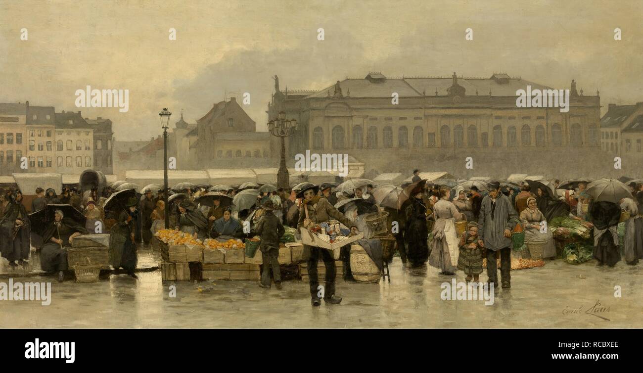 Il mercato di fronte al teatro Stadsschouwburg di Anversa. Museo: il Museo Reale di Belle Arti di Anversa. Autore: Claus, EMILE. Foto Stock