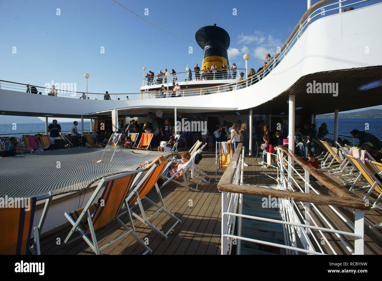 A bordo dei traghetti Sardegna all'interno del porto di Golfo degli Aranci, Italia Foto Stock