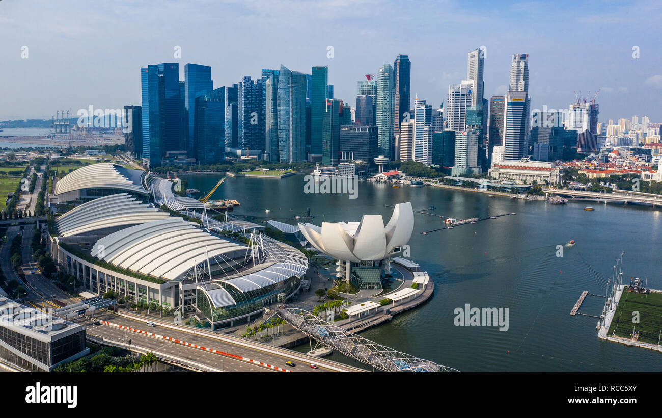 Skyline, Artscience Museum di Marina Bay Sands, Singapore Foto Stock