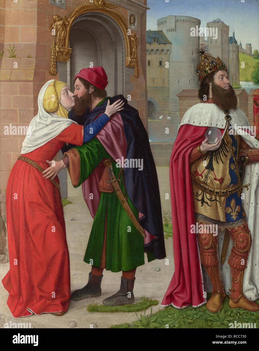Charlemagne e l'Incontro dei Santi Gioacchino e Anna al Golden Gate. Museo: National Gallery di Londra. Autore: Maestro di Moulins, (Jean Hey). Foto Stock