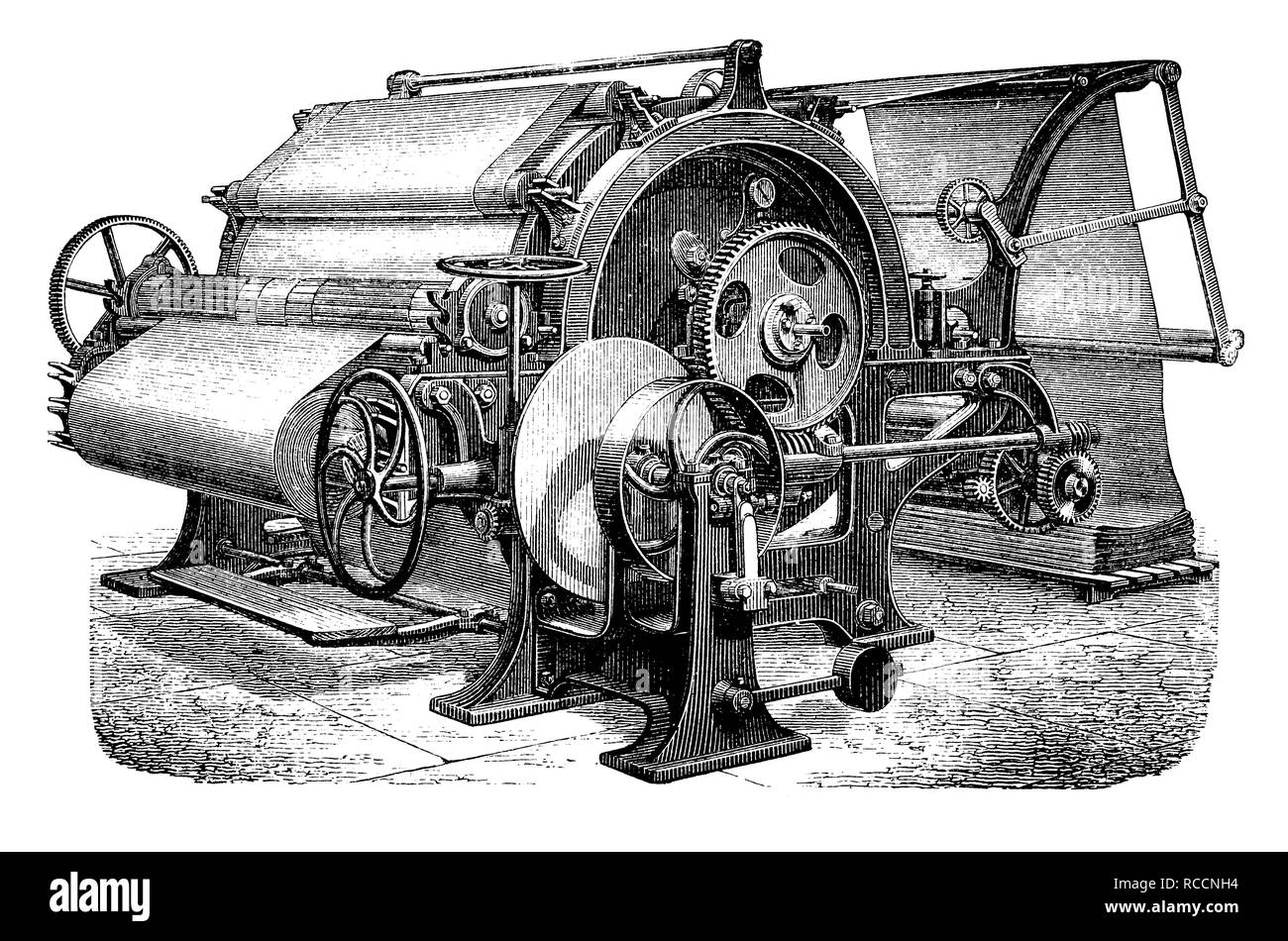 Macchina di finissaggio, essiccatore a vapore, storico illustrazione, incisione su legno, circa 1888 Foto Stock