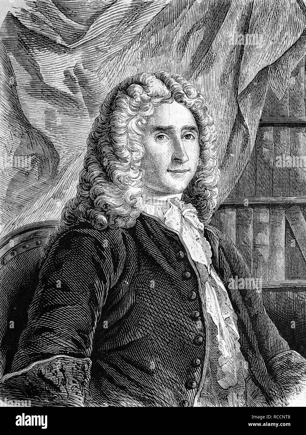 René-Antoine Ferchault de Réaumur, 1683 - 1757, un naturalista francese e il materiale scienziato, storica incisione su legno Foto Stock