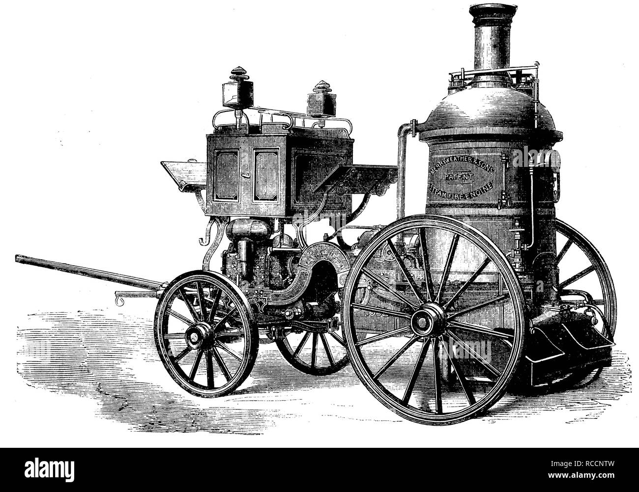 Il vapore motore fire, inventato da Merryweather, storica incisione su legno, circa 1888 Foto Stock